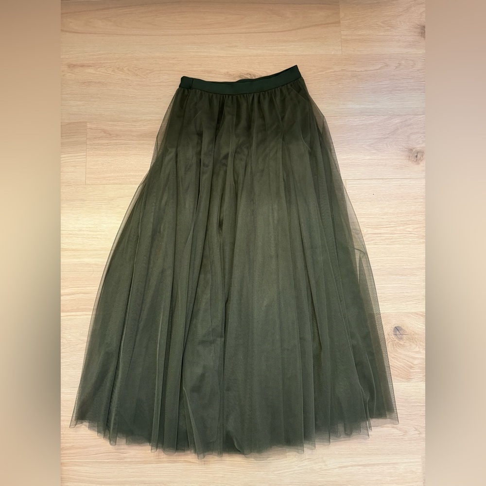 Green midi skirt.